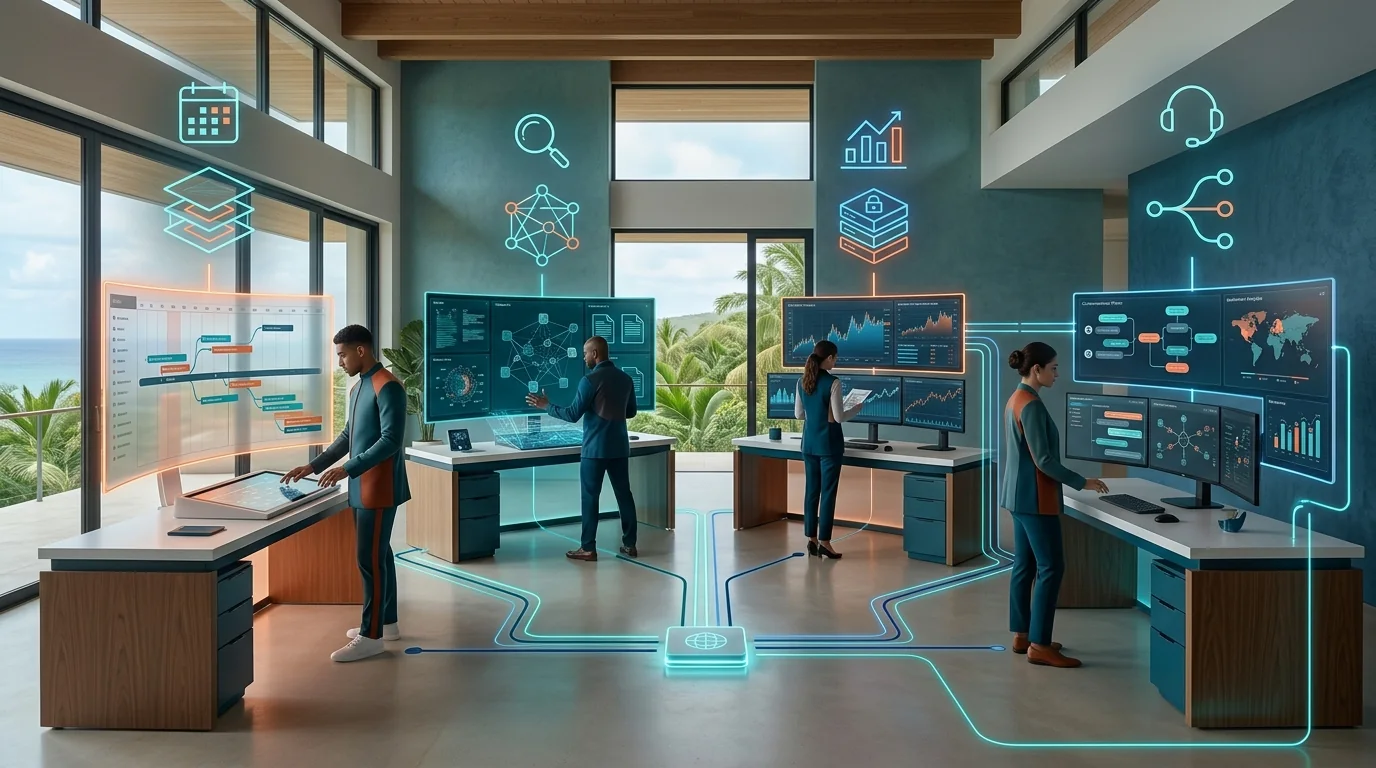 A conversation interface opening into an AI agent workflow
